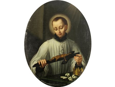 Scuola bolognese (XVIII secolo) San Luigi Gonzaga Olio su tela Misure 94x70,8 cm