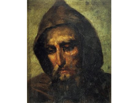 Scuola francese Frate Olio su tavola Misure 21x17,3 cm