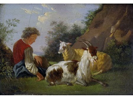 Jean Baptiste Huet (1745-1811) Pastorello Olio su tavola Misure 13.2x19.6 cm