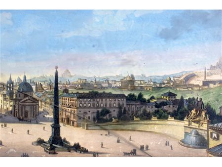Roma, piazza del Popolo (inizio XIX secolo) Gouache su carta Misure 17x26 cm