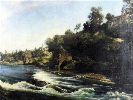 Anonimo (XIX secolo) Paesaggio sull'Adige Olio su tela Misure 46x65,5 cm
