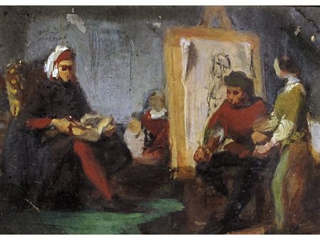 Domenico Scattola (Verona 1814–Milano 1876) Studio di pittore Olio su carta...