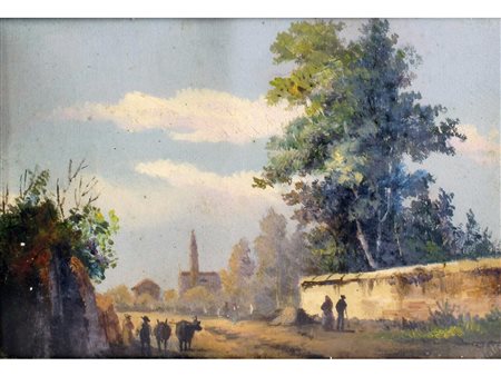 Firma illeggibile (XIX secolo) Paesaggio Acquarello su carta Firmato Misure...