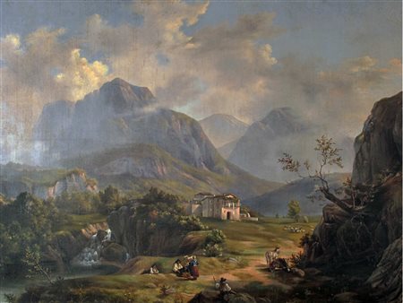 Illeggibile (XIX secolo) Paesaggio bucolico Olio su tela Firmato Misure...