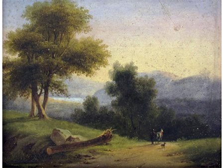Canella Giuseppe (Verona 1788-Firenze 1847) Paesaggio Olio su tavola Firmato...