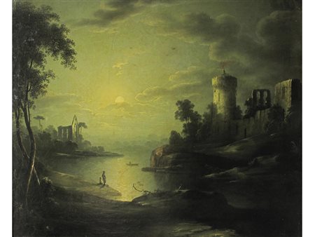 Anonimo (XIX secolo) Notturno a Tivoli Olio su tela Misure 51x61 cm