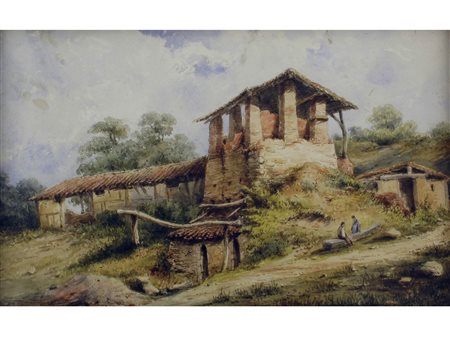 Carlo Ferrari detto il Ferrarin (Verona 1813-1871) Cascinale Acquerallo su...