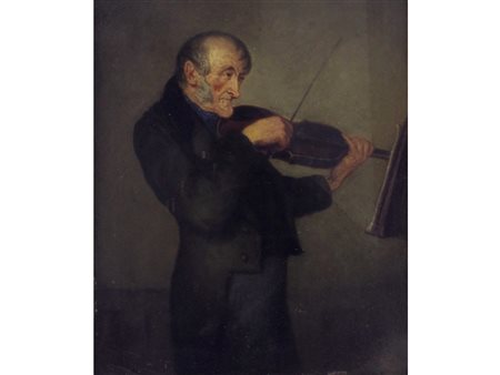 Henry John Stock (1853-1930) Violinista Olio su cartoncino Firmato Misure...