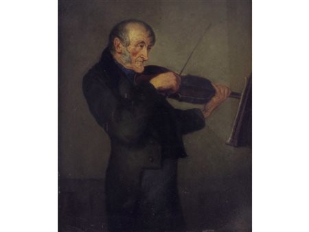 Henry John Stock (1853-1930) Violinista Olio su cartoncino Firmato Misure...