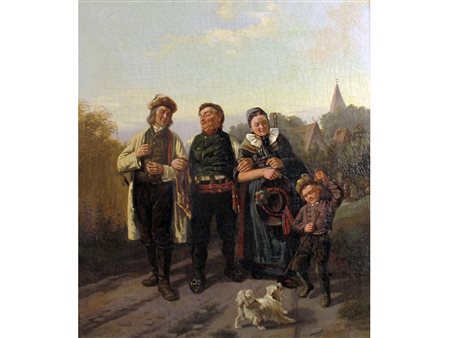 Ebert (XIX secolo) Figure a passeggio Olio su tela Misure 77x65.5 cm
