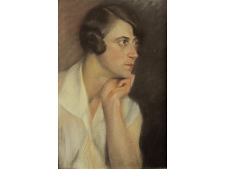 Anonimo (XX secolo) Ritratto di signora Pastello su carta Misure 53.5x36 cm