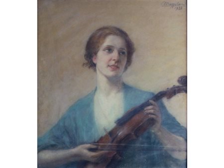Ugo Mazzolari (Cremona 1873-Milano 1946) Violinista Pastello su carta Firmato...