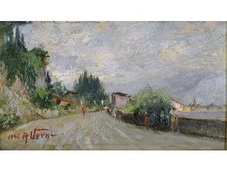 Arturo Verni (Brescia 1891-1960) Torri Olio su tavoletta Firmato Misure...