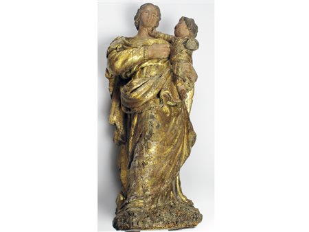 Scuola lombarda (fine XVI secolo) Madonna con Bambino Legno dorato e laccato...