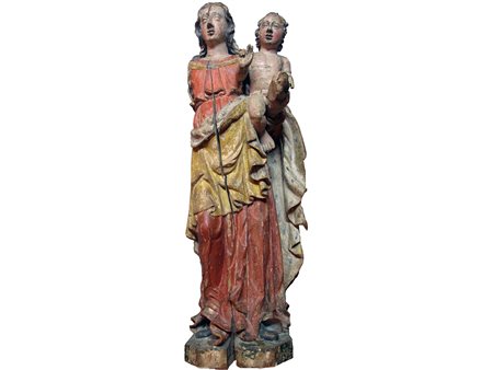 Scuola piemontese (fine del XVI secolo) Madonna con Bambino Legno policromo...