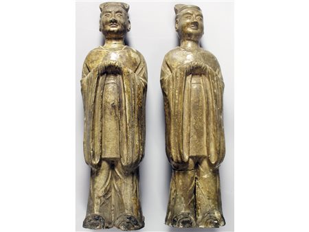 Cina (XIX secolo) Coppia di sacerdoti Grès Altezza 44 cm