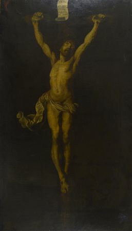 Scuola Italiana del XVIII secolo CROCEFISSIONE olio su tela, cm 149x84...