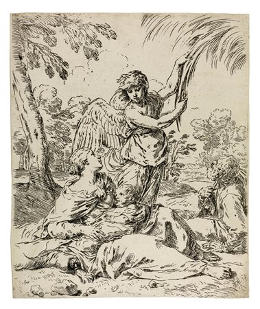 Simone Cantarini RIPOSO NELLA FUGA IN EGITTO acquaforte, cm 20,9x17,5...