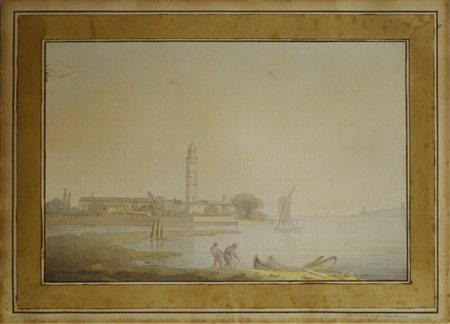 Robert Freebairn ISOLA DELLE GRAZIE VICINO VENEZIA gouache e acquerello su...