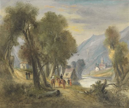 Scuola francese della fine del XIX secolo PAESAGGIO olio su tela, cm 46x55,5