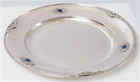 ARGENTIERE BERSANI ENRICO, Milano Piatto in argento 800 anni ‘30 con pietre...