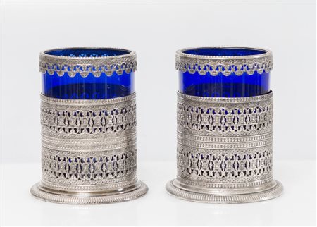 MANIFATTURA CESA, Alessandria Coppia di bicchieri/portapenne in vetro blu e...