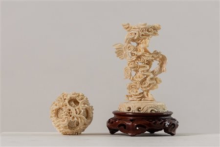 Sfere concentriche con supporto a guisa di drago in materiale prezioso. Cina,...