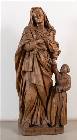 Scultura lignea raffigurante Sant’Anna con la Madonna bambina. Area francese,...