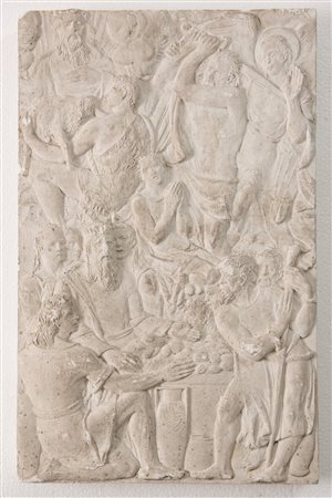 BRUNO BOARI (Bologna 1896 – 1964). Calco rettangolare in gesso con il Giudizio di Salomone. Cm 54x34,5x5. Opera firmata in alto a destra B. Boari.