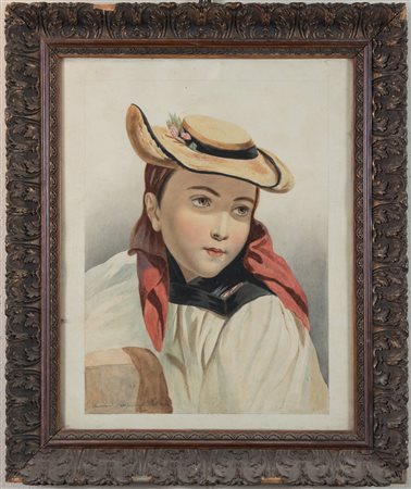 Pittore anonimo di fine del XIX secolo “Fanciulla”, 1898. Acquerello su...