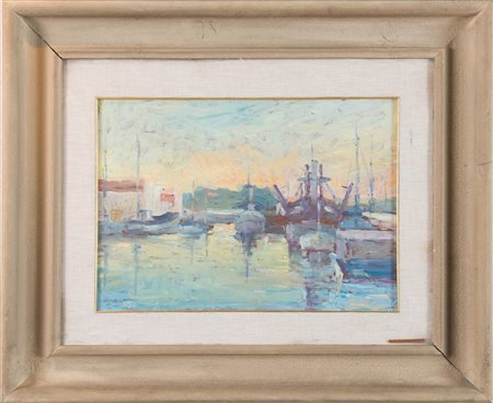 NORMA MASCELLANI (Bologna 1909- 2009) “Porto Corsini”, anni '50. Olio su...