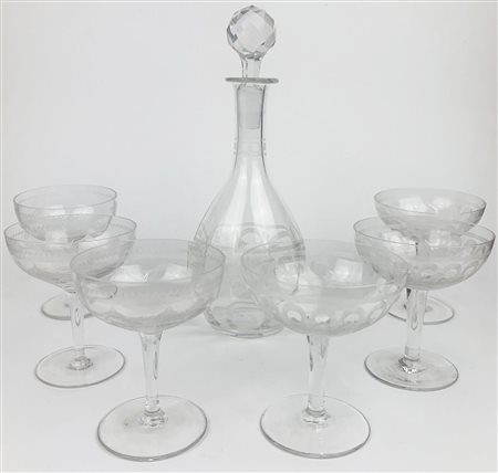 LOTTO COMPOSTO DA 6 COPPE DA VINO MOUSSANTE E BOTTIGLIA CON TAPPO finemente...