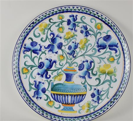 GRANDE PIATTO DA PARATA in ceramica decorata a firma Bandinelli diam cm 49