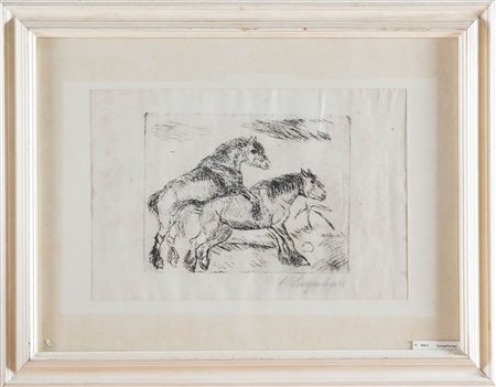 Antonio Ligabue (Zurigo 1899 - Gualtieri 1965), 'Monta di cavalli'.