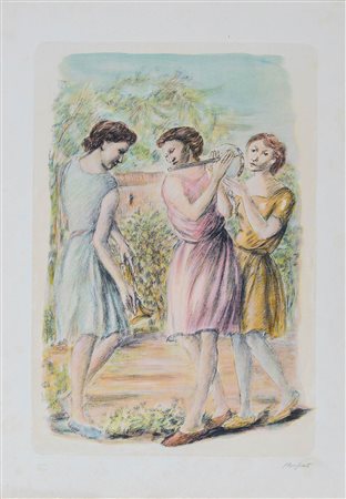 Domenico Purificato (Fondi 1915 – Roma 1984), “Tre suonatrici”.