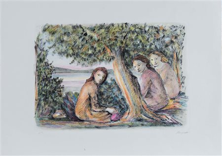 Domenico Purificato (Fondi 1915 – Roma 1984), “Donne in riva al lago”.