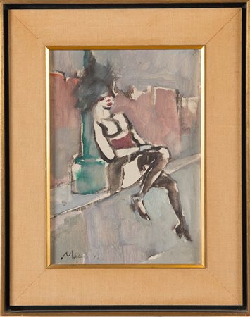 Mino Maccari (Siena 1898 – Roma 1989), “Sotto il lampione”, Anni ‘70.