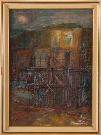 Aldo Borgonzoni (Medicina 1913 – Bologna 2004), “Cantiere verso sera”, 1958.
