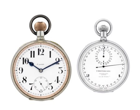 ANONIMO 
Lotto composto da un orologio da tasca e un chronoscope in metallo, mi