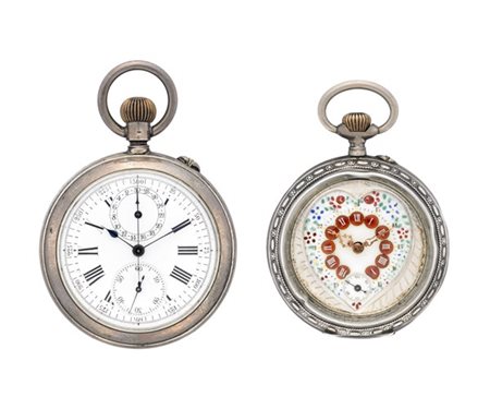 ANONIMO
Lotto composto da due orologi da tasca in argento, un con cronografo l'
