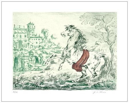 GIORGIO DE CHIRICO Volos 1888 – Roma 1978 Cavallo e castello 1954 Litografia...