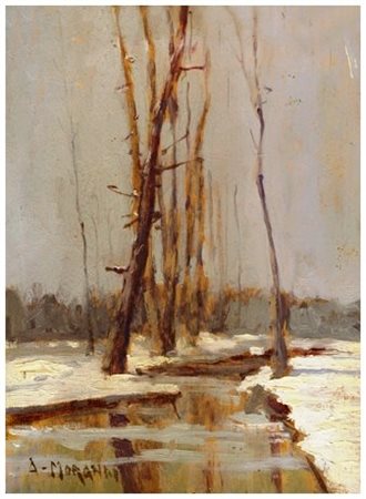 A. MORANDI Senza titolo Olio su tavola 30 x 22. Firma in b. a s.