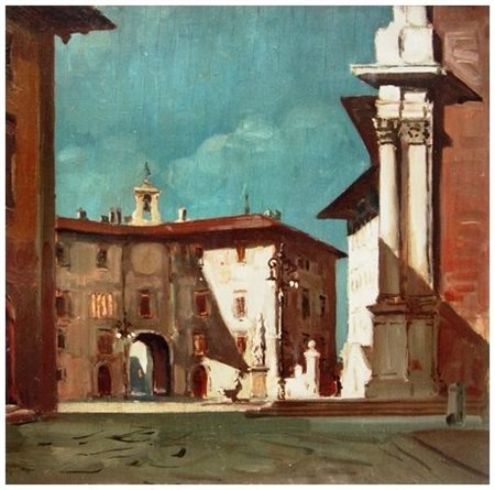 BRUNO SANTOCHI Mezzana 1895 – Pisa 1962 Piazza dei Cavalieri Olio su tavola...