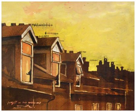 MASSIMO LOMI Livorno 1953 Sunset on the windows 2011 Tempera su tavola 35,5 x...