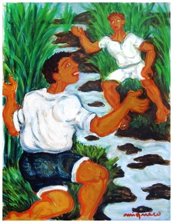 GIUSEPPE MIGNECO Messina 1908 – Milano 1997 Al torrente 1980 Olio su tela 40...