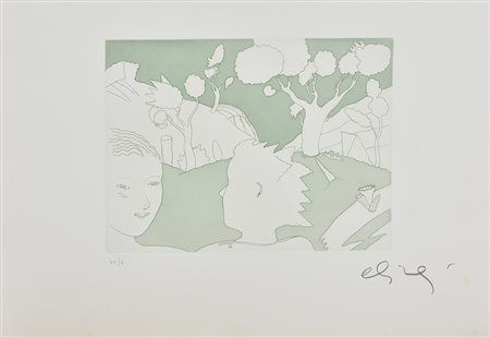 Luca Alinari LA PASSEGGIATA incisione su carta Fabriano, battuta cm 30x39, su...