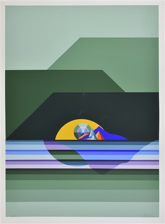 Keizo Morishita SENZA TITOLO VERDE SALVIA serigrafia su carta, cm 70x50; es....