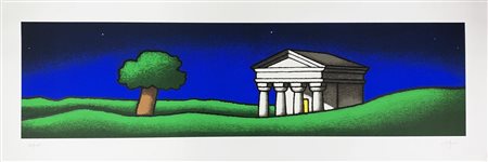 Tino Stefanoni NOTTURNO (IL TEMPIO) serigrafia su carta, cm 50x140; es....