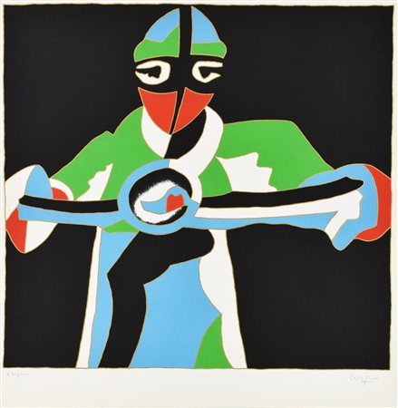 Ugo Nespolo IL MOTOCICLISTA serigrafia su carta, cm 54x50; es. 690/1000 firma