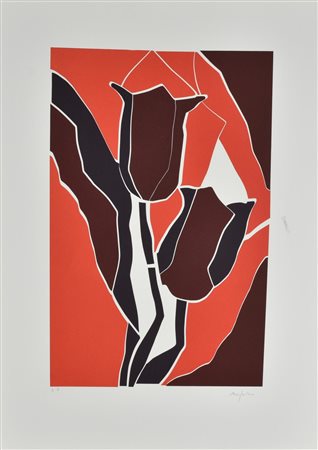 Ugo Nespolo TULIPANI incisione su carta, battuta cm 51x33, su foglio cm...